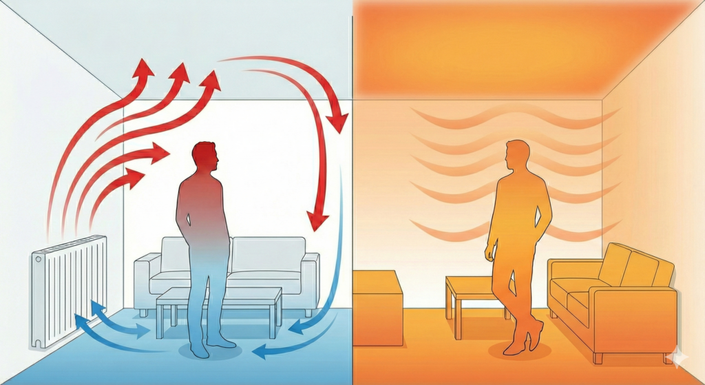 Gegenüberstellung Konvektion - Strahlungswärme