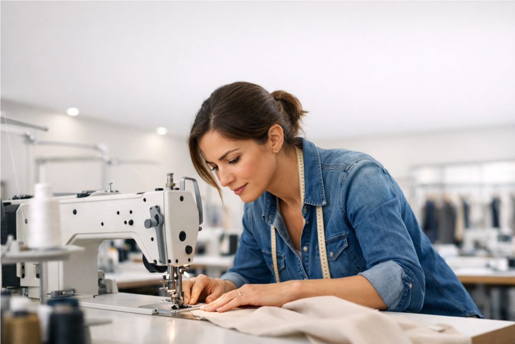 Mitarbeiterin an der Nähmaschine